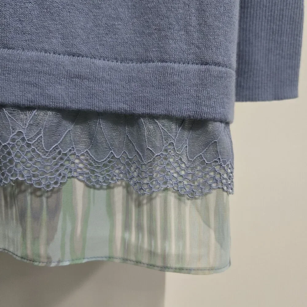 LOGO by Lori Goldstein Size M Blue Cotton Cashmere Tunic‎ Sweater A272837 QVC